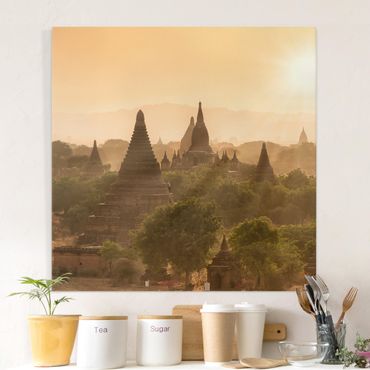 Leinwandbild - Sonnenuntergang über Bagan - Quadrat 1:1