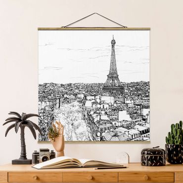 Stoffbild mit Posterleisten - Stadtstudie - Paris - Quadrat 1:1