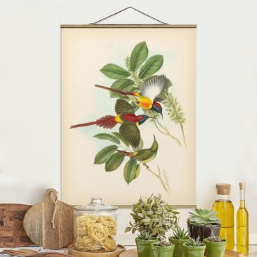Stoffbild mit Posterleisten - Vintage Illustration Tropische Vögel III - Hochformat 3:4