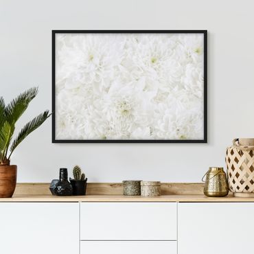 Bild mit Rahmen - Dahlien Blumenmeer weiß - Querformat 3:4