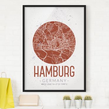 Bild mit Rahmen - Stadtplan Hamburg - Retro - Hochformat 3:4