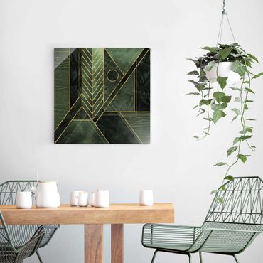 Glasbild - Geometrische Formen Smaragd Gold - Quadrat 1:1