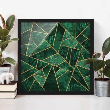 Bild mit Rahmen - Dunkler Smaragd mit Gold - Quadrat 1:1