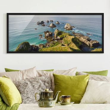 Bild mit Rahmen - Nugget Point in Neuseeland - Panorama Querformat