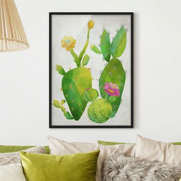 Bild mit Rahmen - Kaktusfamilie rosa gelb - Hochformat 4:3