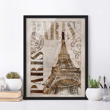 Bild mit Rahmen - Shabby Chic Collage - Paris - Hochformat 4:3
