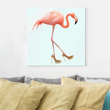 Glasbild - Jonas Loose - Flamingo mit High Heels - Quadrat 1:1