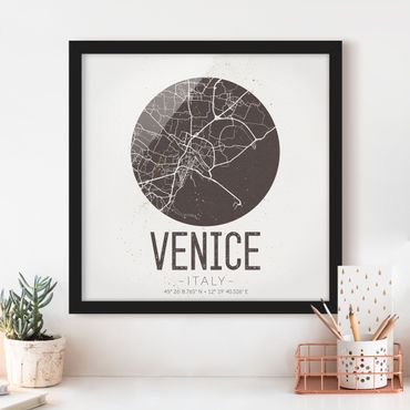 Bild mit Rahmen - Stadtplan Venice - Retro - Quadrat 1:1