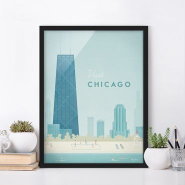 Bild mit Rahmen - Reiseposter - Chicago - Hochformat 4:3