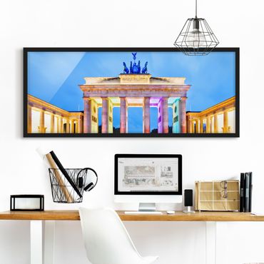 Bild mit Rahmen - Erleuchtetes Brandenburger Tor - Panorama Querformat