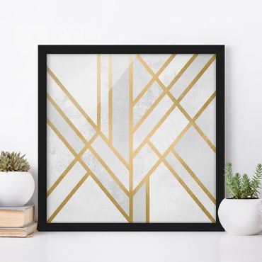 Bild mit Rahmen - Art Deco Geometrie Weiß Gold - Quadrat 1:1