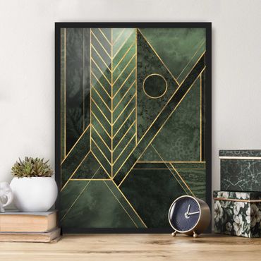 Bild mit Rahmen - Geometrische Formen Smaragd Gold - Hochformat 4:3