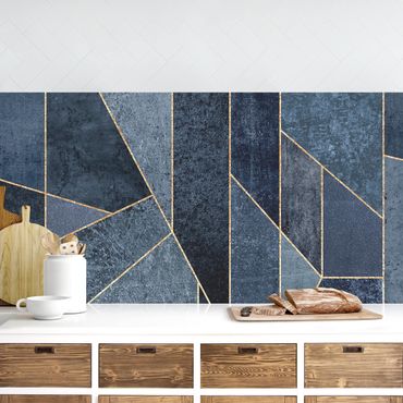 Küchenrückwand - Blaue Geometrie Aquarell