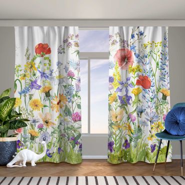 Vorhang - Aquarellierte Blumenwiese