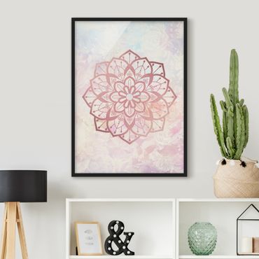 Bild mit Rahmen - Mandala Illustration Blüte rose pastell - Hochformat 4:3