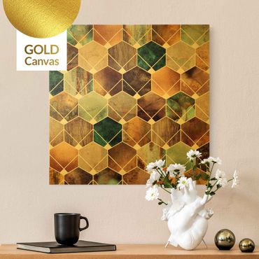 Leinwandbild - Türkise Geometrie goldenes Art Deco - Quadrat 1:1