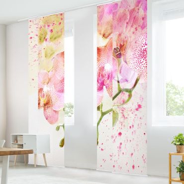 Schiebegardinen Set - Aquarell Blumen Orchideen - 4 Flächenvorhänge-240x250-Wandhalterung