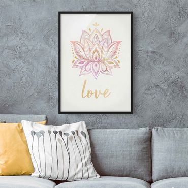 Bild mit Rahmen - Lotus Illustration Love gold rosa - Hochformat 4:3