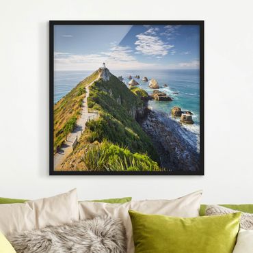 Bild mit Rahmen - Nugget Point Leuchtturm und Meer Neuseeland - Quadrat 1:1