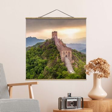 Stoffbild mit Posterleisten - Die unendliche Mauer von China - Quadrat 1:1
