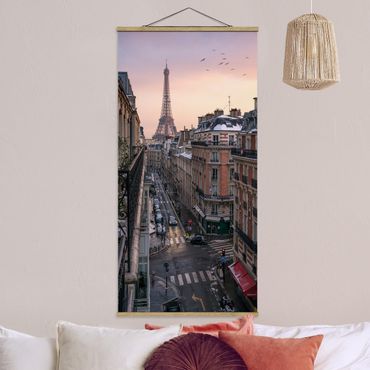Stoffbild mit Posterleisten - Eiffelturm bei Sonnenuntergang - Hochformat 1:2