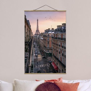 Stoffbild mit Posterleisten - Eiffelturm bei Sonnenuntergang - Hochformat 2:3