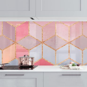 Küchenrückwand - Buntes Pastell goldene Geometrie