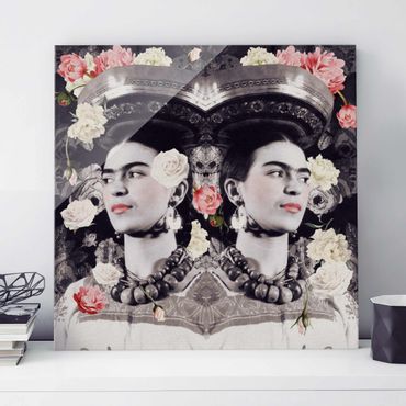 Glasbild - Frida Kahlo - Blumenflut - Quadrat 1:1