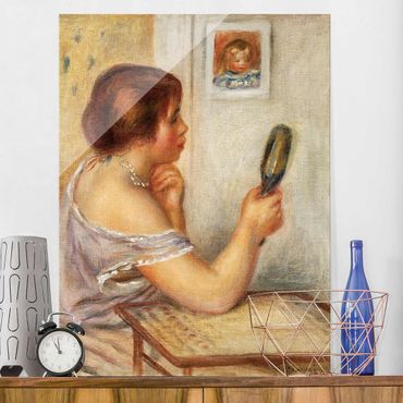 Glasbild - Kunstdruck Auguste Renoir - Gabrielle einen Spiegel haltend oder Marie Dupuis einen Spiegel haltend mit einem Porträt von Coco - Impressionismus Hoch 3:4
