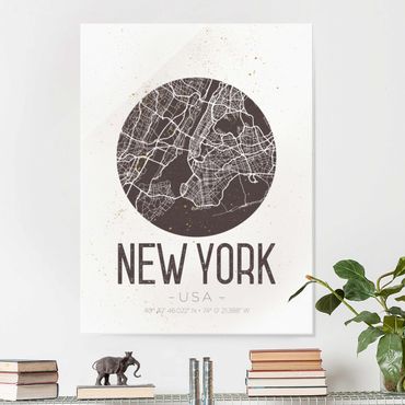 Glasbild - Stadtplan New York - Retro - Hochformat 4:3