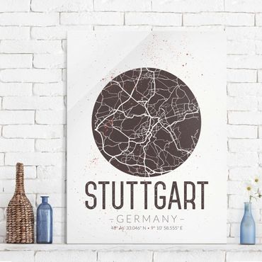 Glasbild - Stadtplan Stuttgart - Retro - Hochformat 4:3