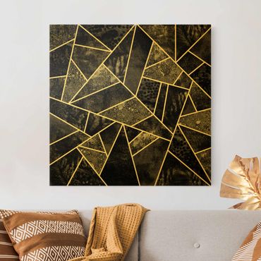 Leinwandbild - Graue Dreiecke Gold - Quadrat 1:1