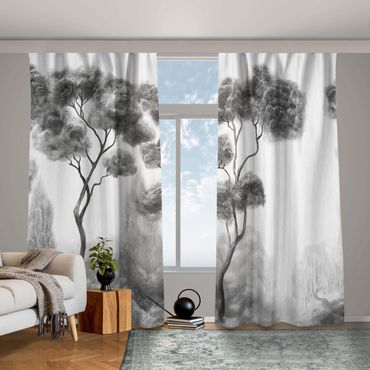 Vorhang - Hohe Bäume schwarz-weiß