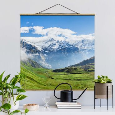 Stoffbild mit Posterleisten - Schweizer Alpenpanorama - Quadrat 1:1