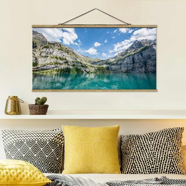 Stoffbild mit Posterleisten - Traumhafter Bergsee - Querformat 2:1