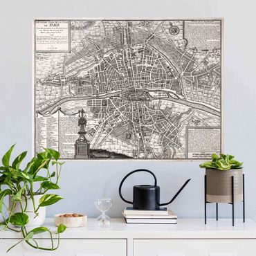 Glasbild - Vintage Stadtplan Paris um 1600 - Querformat