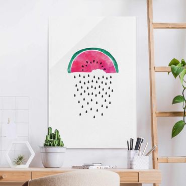 Glasbild - Wassermelonen Regen - Hochformat