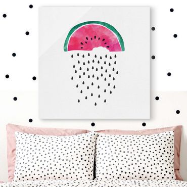Glasbild - Wassermelonen Regen - Quadrat