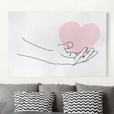 Leinwandbild - Hand mit Herz Line Art - Querformat 2:3