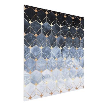Forex Fine Art Print - Blaue Geometrie goldenes Art Deco - Quadrat 1:1