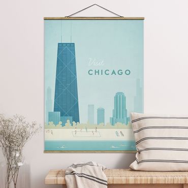 Stoffbild mit Posterleisten - Reiseposter - Chicago - Hochformat 3:4