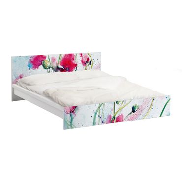 Möbelfolie für IKEA Malm Bett niedrig 160x200cm - Klebefolie Painted Poppies