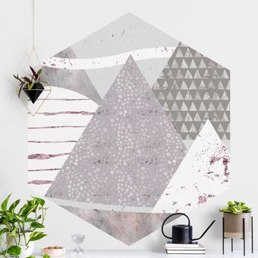 Hexagon Mustertapete selbstklebend - Abstrakte Berglandschaft Pastellmuster