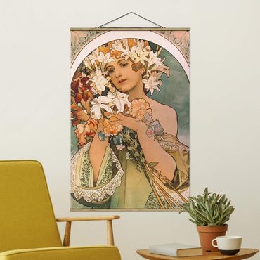 Stoffbild mit Posterleisten - Alfons Mucha - Blume - Hochformat 2:3