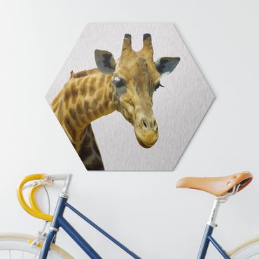 Hexagon Bild Alu-Dibond - No.21 Neugierige Giraffe