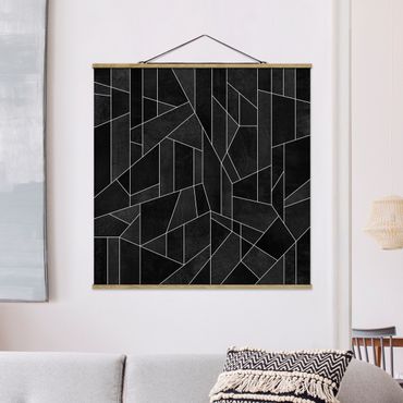 Stoffbild mit Posterleisten - Elisabeth Fredriksson - Schwarz Weiß Geometrie Aquarell - Quadrat 1:1
