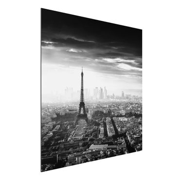 Aluminium Print - Der Eiffelturm von Oben Schwarz-weiß - Quadrat 1:1