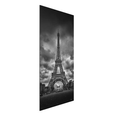 Aluminium Print - Eiffelturm vor Wolken schwarz-weiß - Hochformat 2:1