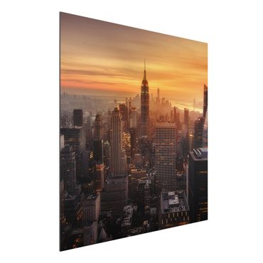 Aluminium Print - Manhattan Skyline Abendstimmung - Quadrat 1:1