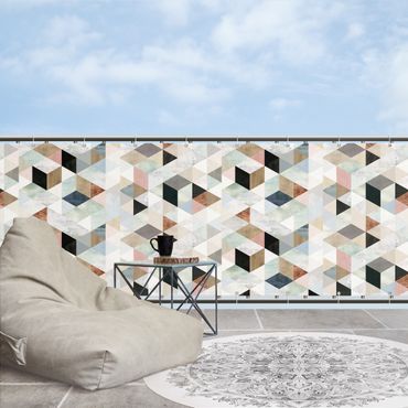 Balkon Sichtschutz - Aquarell-Mosaik mit Dreiecken I